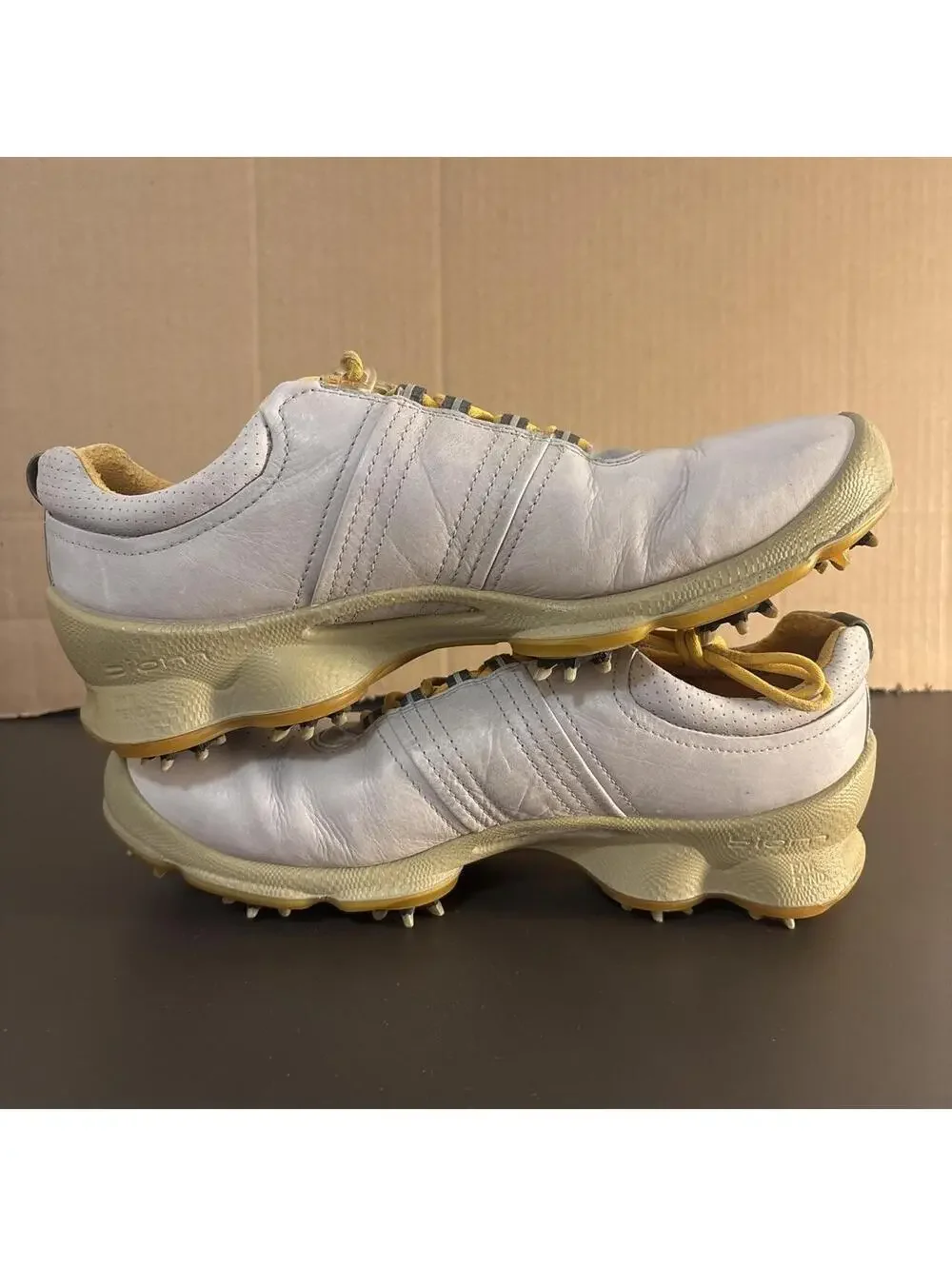 Ecco REAL YAK LEATHER Men's White & Yellow Golf Shoes #golf #saucony